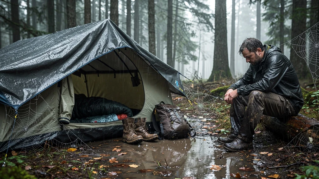 Après deux nuits de bivouac inondé à cause d'une double-toit mal imperméabilisée