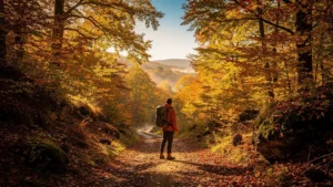 Sentiers de randonnée autour de Moncoutant en automne avec couleurs vives et ambiance paisible