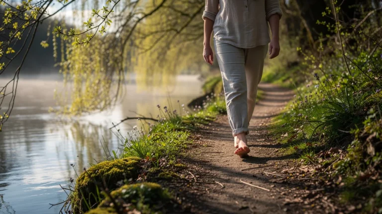 Marcher pieds nus sur le sentier de la Sèvre Nantaise un dimanche d’avril au printemps