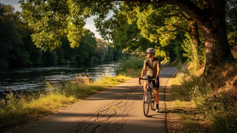 Cycliste solitaire sur la voie verte du Thouet, silence et nature en parfaite harmonie