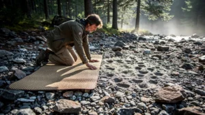 Comparaison ultra-réaliste après une semaine avec et sans tapis de sol sur un sol caillouteux