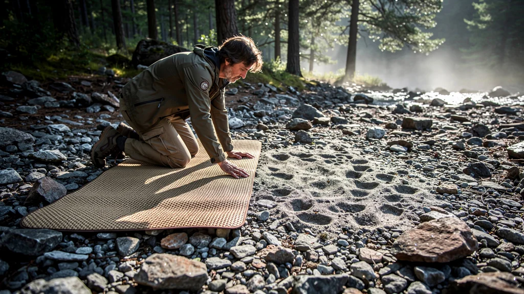 Comparaison ultra-réaliste après une semaine avec et sans tapis de sol sur un sol caillouteux