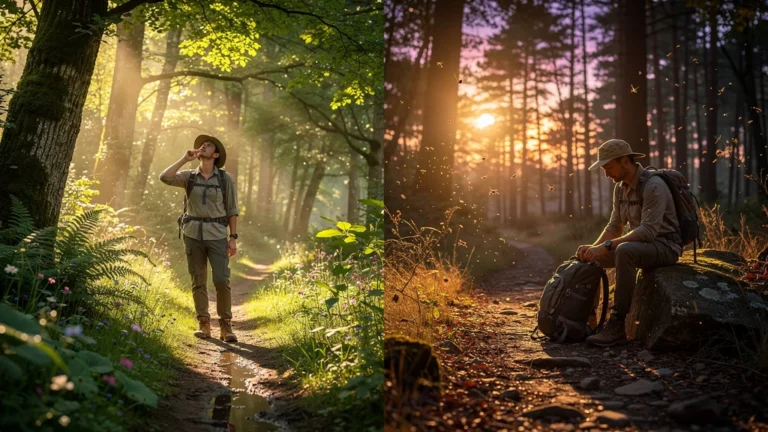 Comparaison de la rando du matin et du soir dans la forêt de Chizé en été, ambiance et lumière différentes