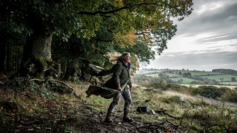 Forêt de Chizé protégeant d’un vent violent, bordure entre bois dense et bocage ouvert en automne