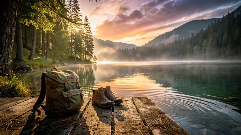 Paysage naturel Epaf vacances avec lac montagneux au coucher du soleil et ambiance détente en pleine nature